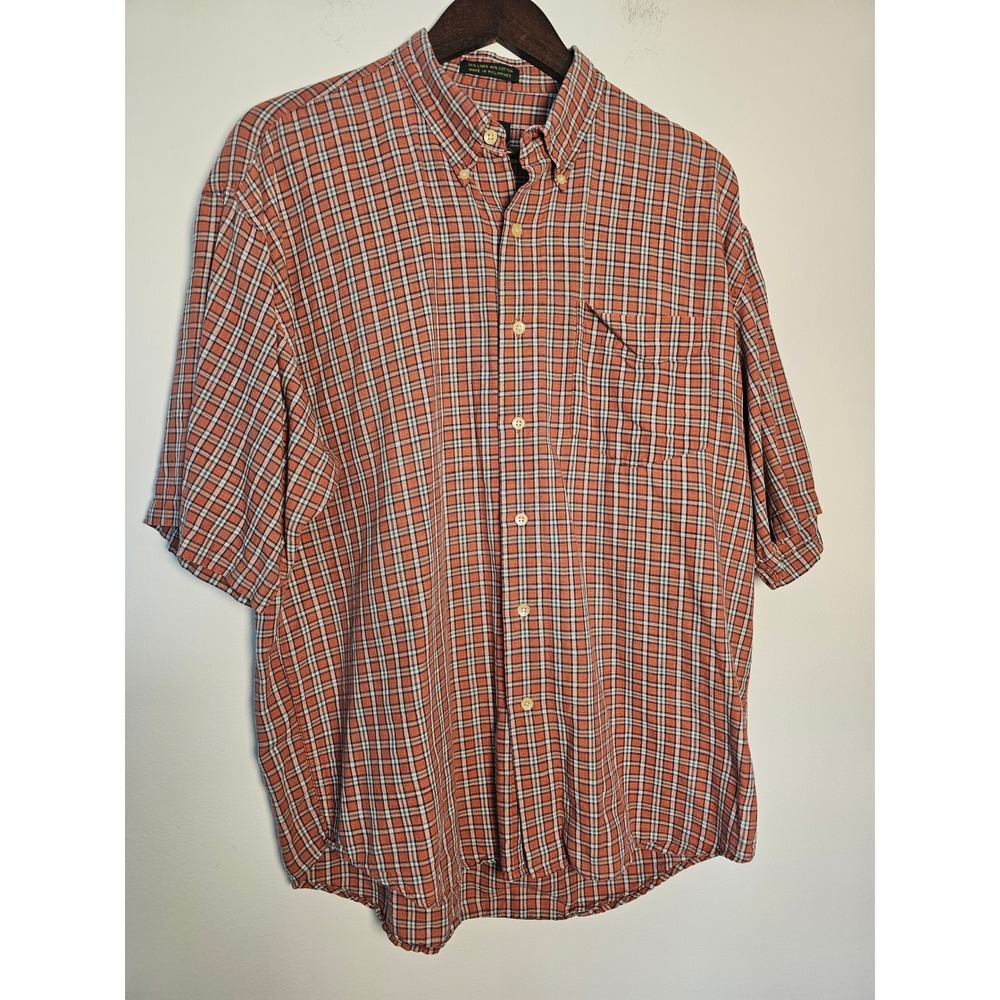 [Coastal/Grandpacore]‎ Club Room Button Down Shirt Mens Large Orange Linen Plaid